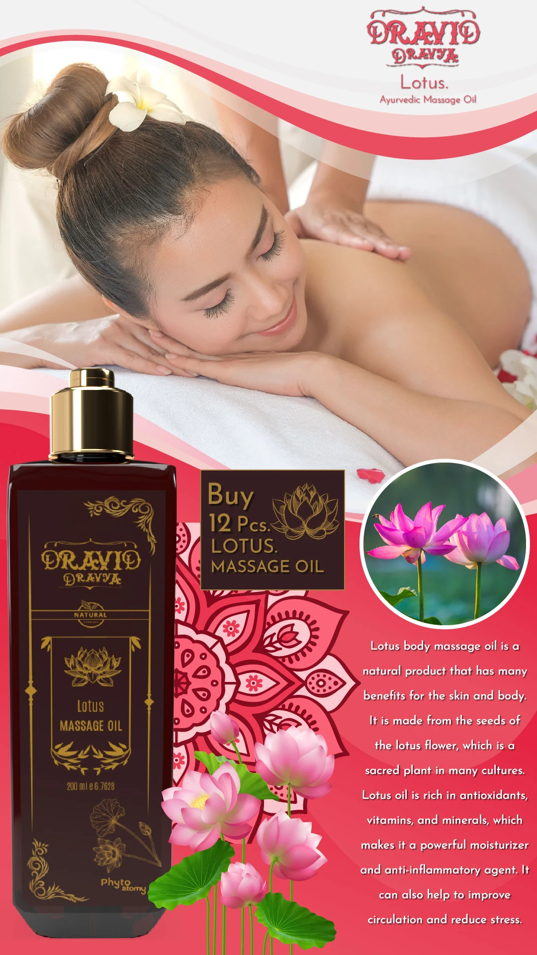 RBV B2B Lotus  Massage Oil (200 ml)-12 Pcs.